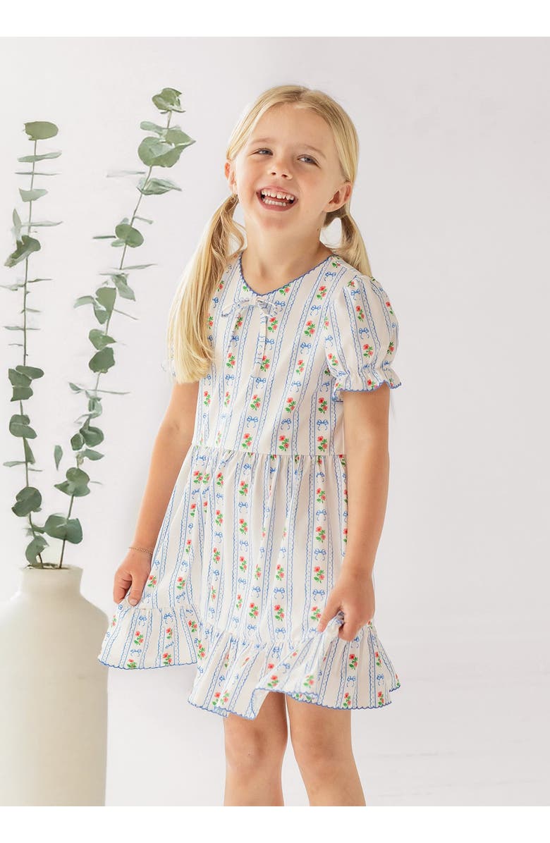Mabel + Honey Blooms and Bows Short Gathered Ruffle Sleeve Dress, Alternate, color, Blue
