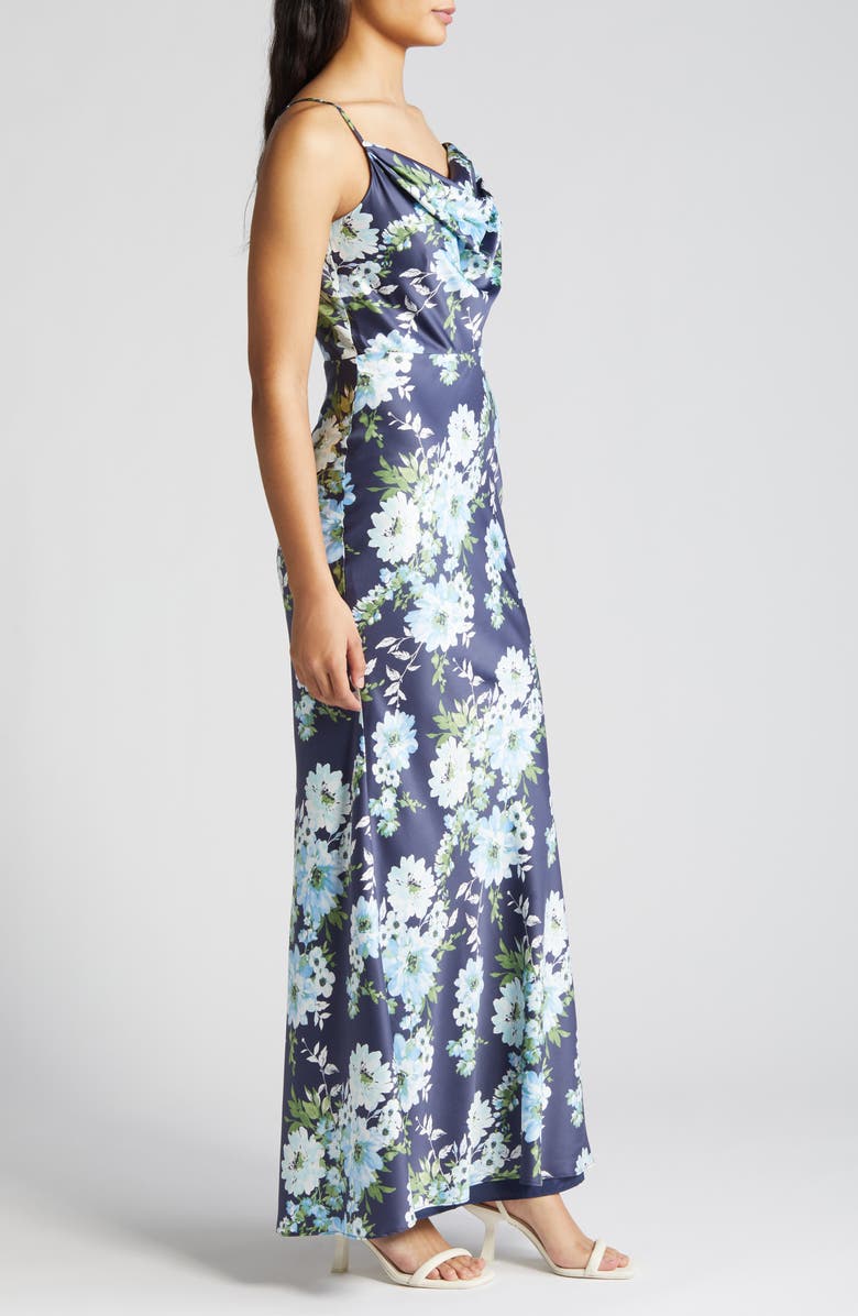 Vince Camuto Print Cowl Neck Satin Gown, Alternate, color, 