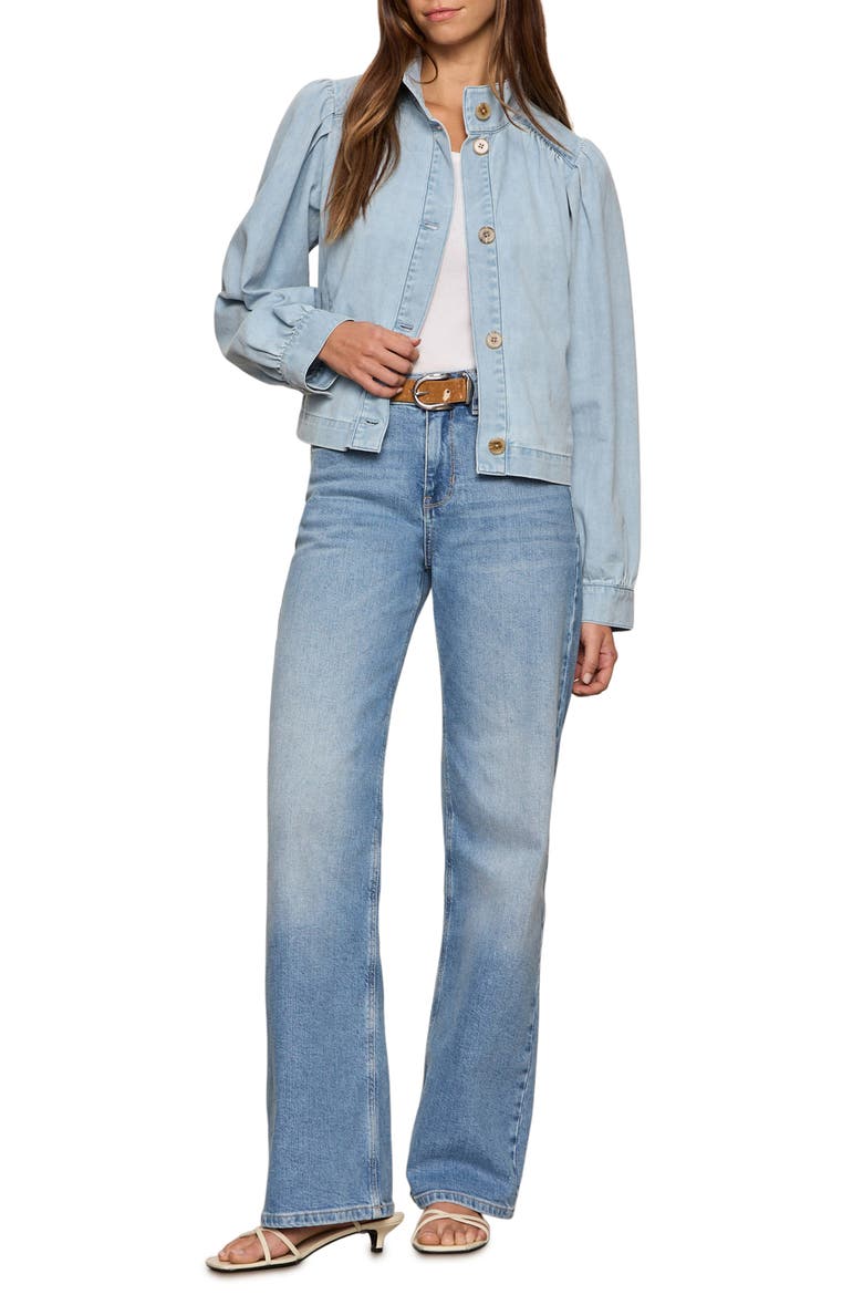 Puff Shoulder Denim Jacket, Alternate, color, WHISPER