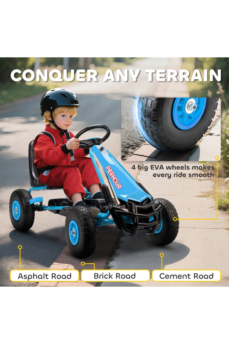 Pedal Go Kart for Kids Go Cart with Adjustable Seat EVA Wheels for Boys Girls Aged Years Old, Alternate, color, Blue