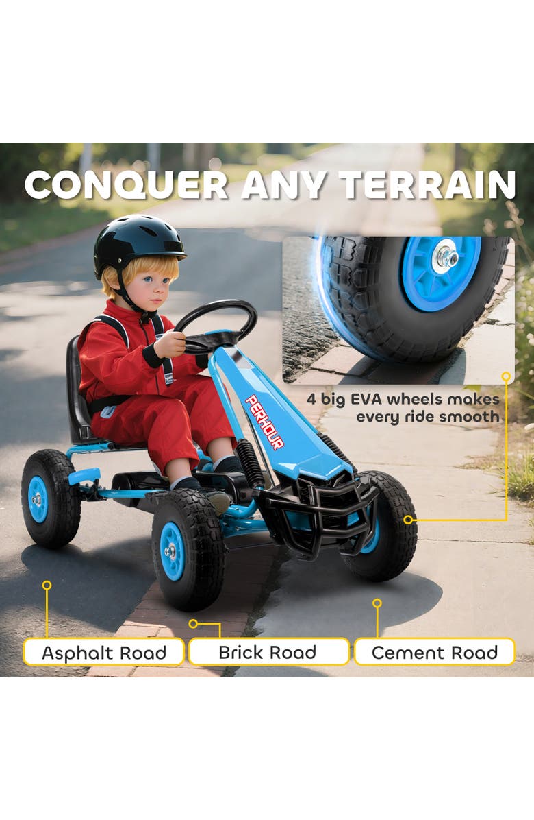 Qaba Pedal Go Kart for Kids Go Cart with Adjustable Seat EVA Wheels for Boys Girls Aged Years Old, Alternate, color, Blue