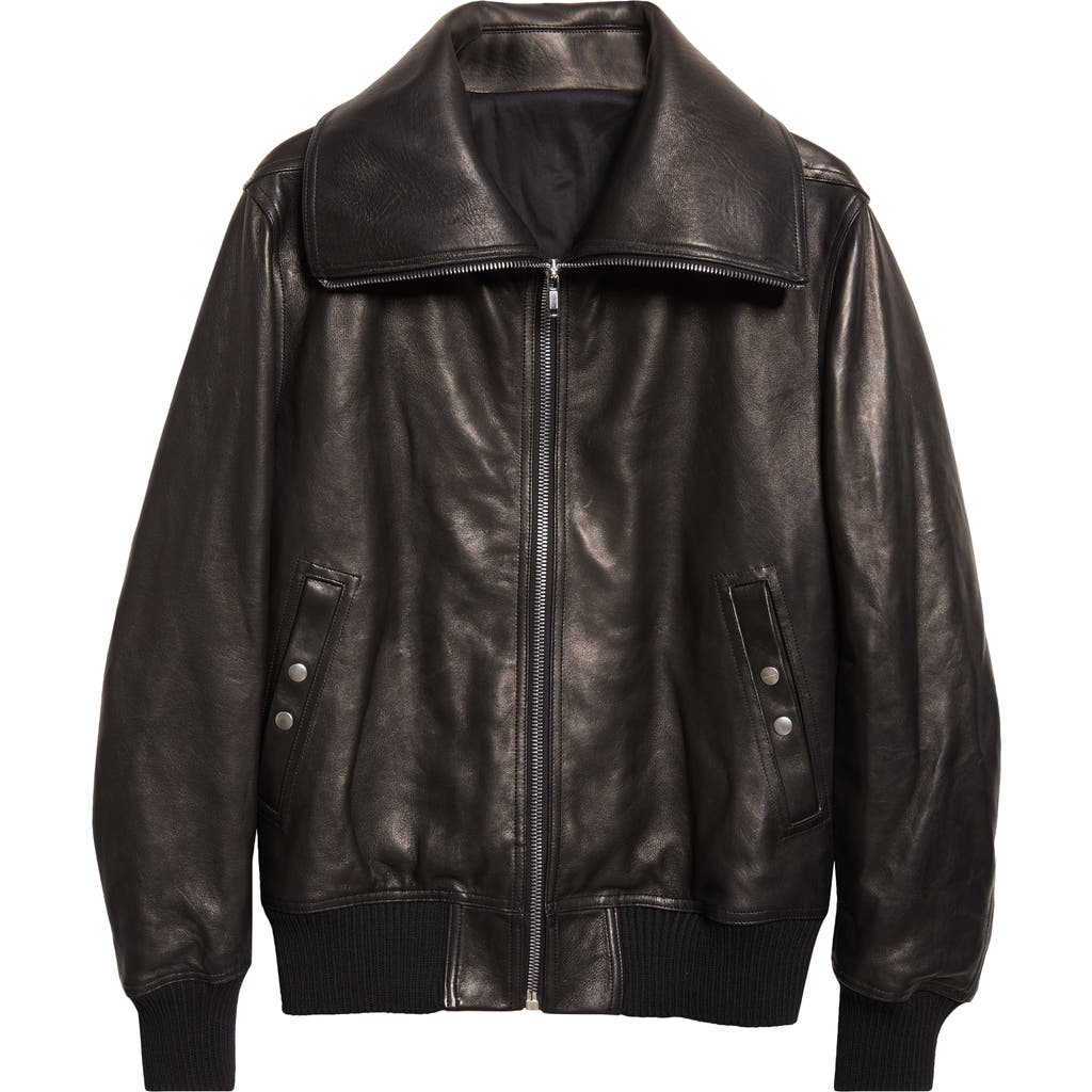 Rick Owens Concordians Dracucollar Leather Flight Jacket In Black