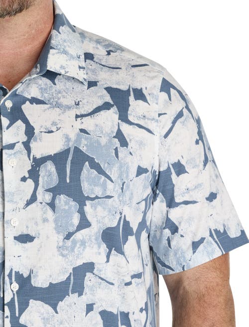 Perry Ellis Big & Tall Abstract Leaf Patterned Sport Shirt In Blue