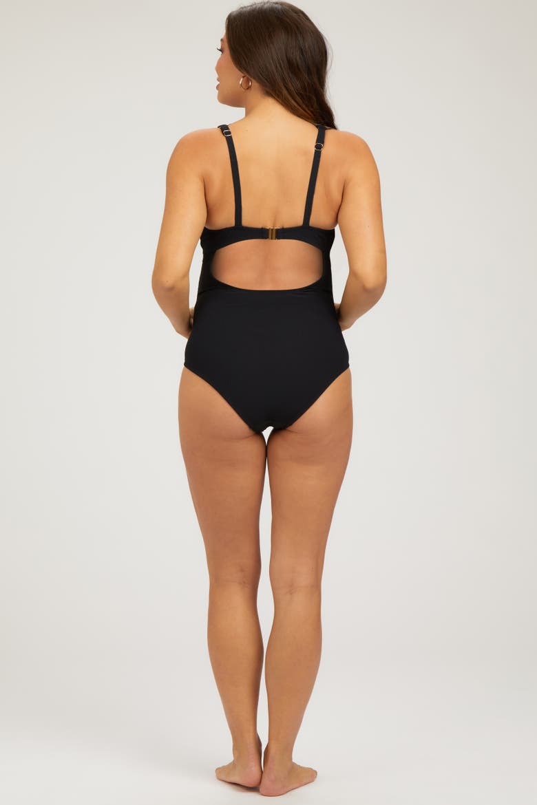 Scallop Trim One Piece Swimsuit, Alternate, color, Black