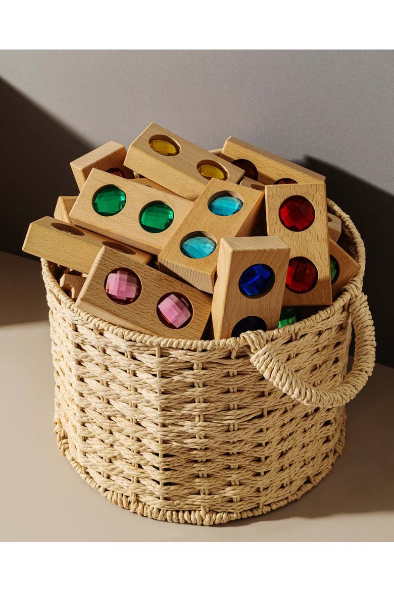 Hero Wooden Building Blocks with Acrylic Gemstones - 20 Pieces, Alternate, color, Multicolor