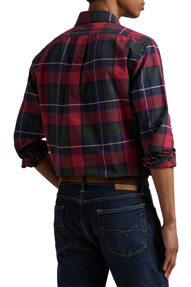 Classic Fit Plaid Cotton Oxford Button-Down Shirt, Alternate, color, RUSTIC RED/ YELLOW MULTI
