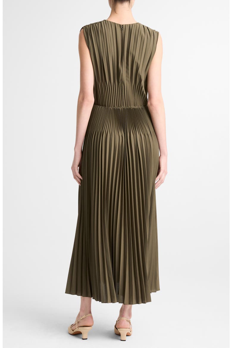Chevron Pleated Sleeveless Midi Dress, Alternate, color, SEA VINE