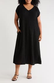 Eileen Fisher V-Neck Cap Sleeve Crinkle Dress