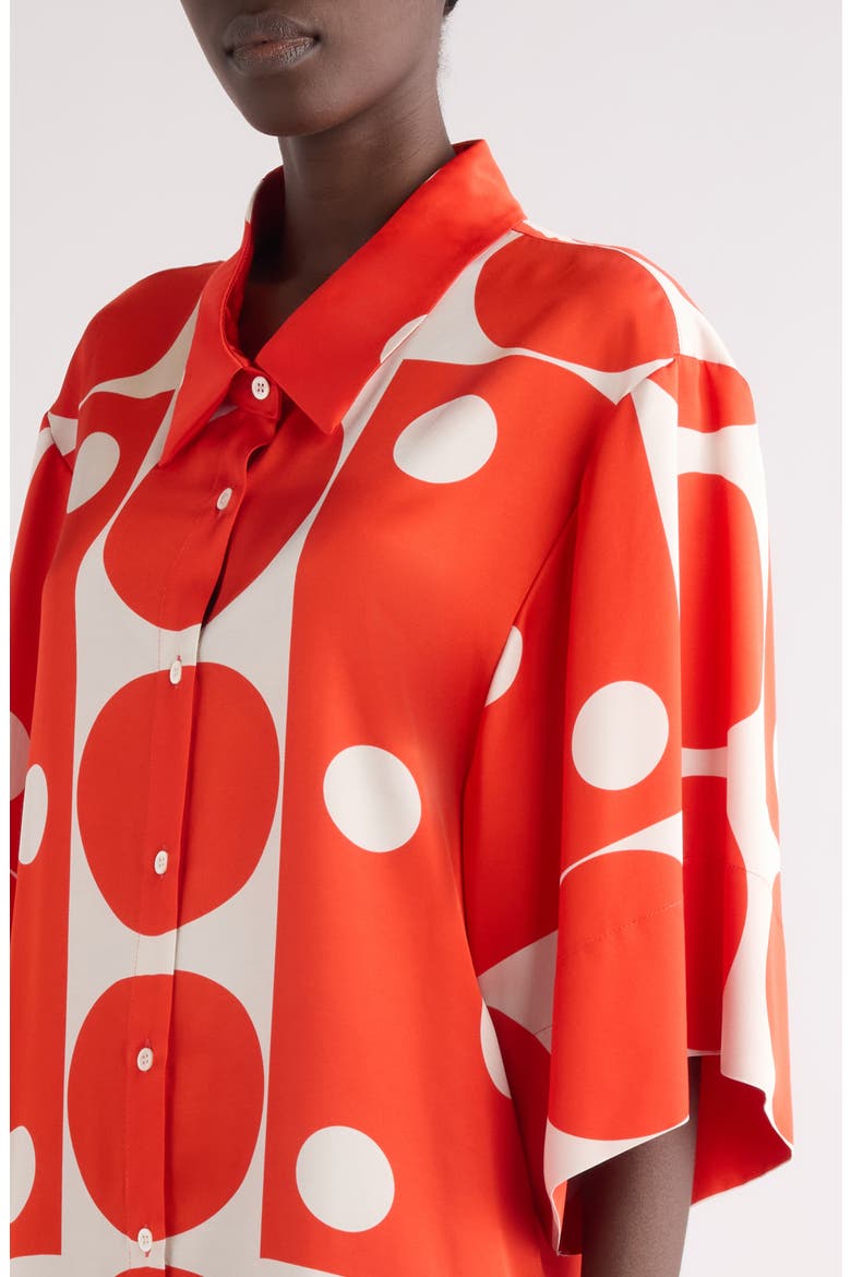 Drea Polka Dot Satin Shirtdress, Alternate, color, RED