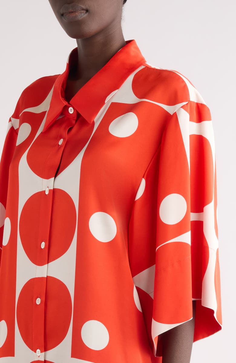 Dries Van Noten Drea Polka Dot Satin Shirtdress, Alternate, color, Red