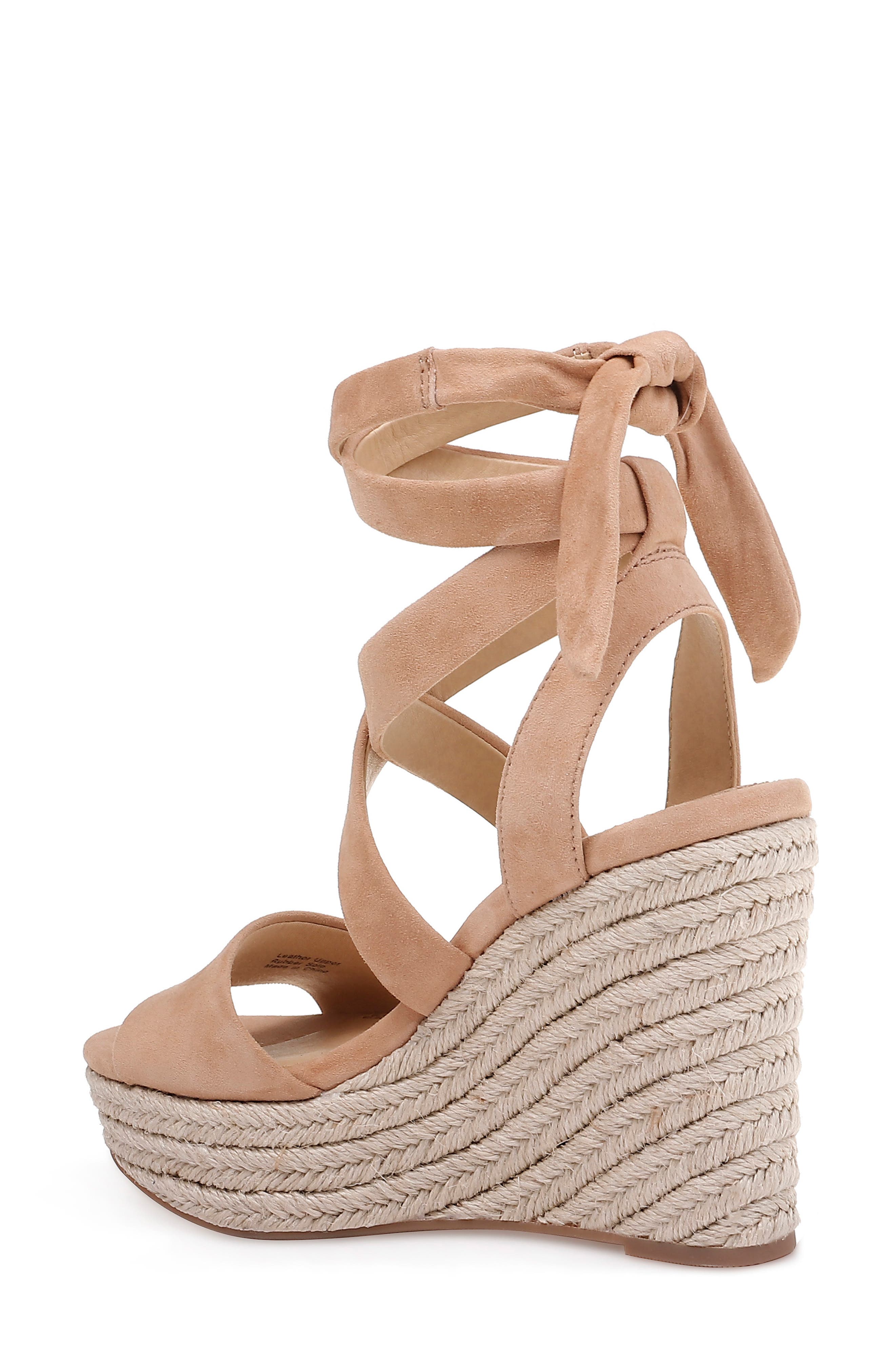 Tessie Ankle Wrap Wedge Sandal, Alternate, color, TAN SUEDE