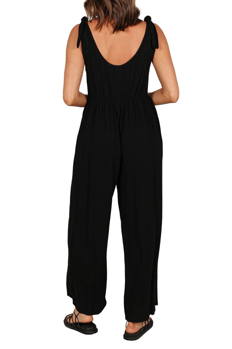 Ayla Tie Shoulder Wide Leg Linen Jumpsuit, Alternate, color, BLACK