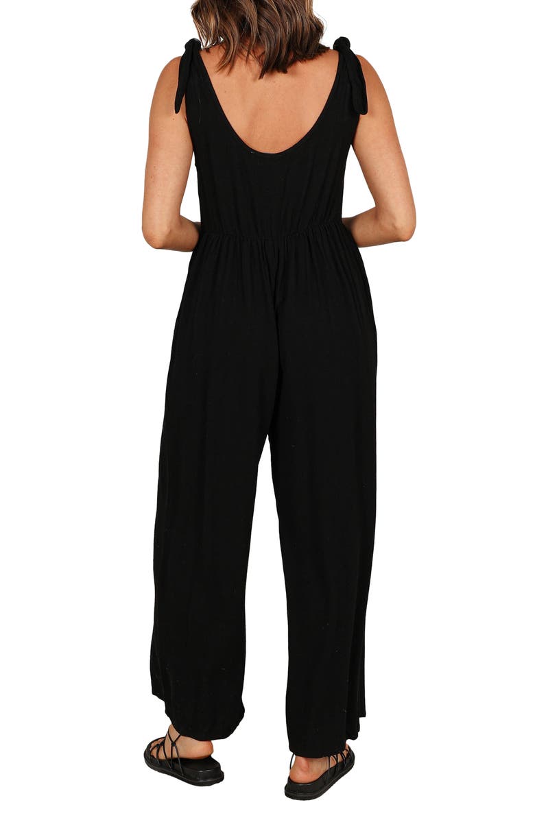 Petal & Pup Ayla Tie Shoulder Wide Leg Linen Jumpsuit, Alternate, color, Black