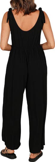 Ayla Tie Shoulder Wide Leg Linen Jumpsuit