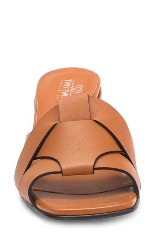 2 Twin Hearts Cross Band Block Heel Sandal In Cognac