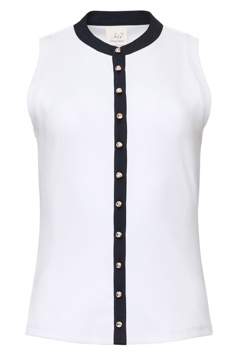 Beverly Embellished Rib Button-Up Top, Alternate, color, WHITE/ NAVY