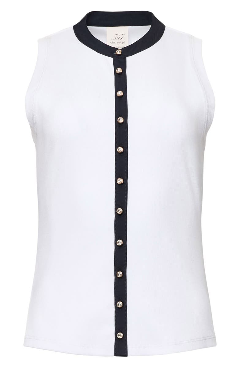 Cinq à Sept Beverly Embellished Rib Button-Up Top, Alternate, color, White/ Navy