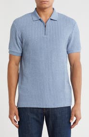 DENIM AND FLOWER Vertical Stripe Textured Quarter Zip Polo