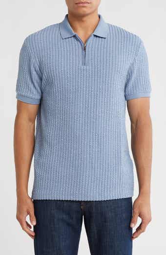 DENIM AND FLOWER Vertical Stripe Textured Quarter Zip Polo