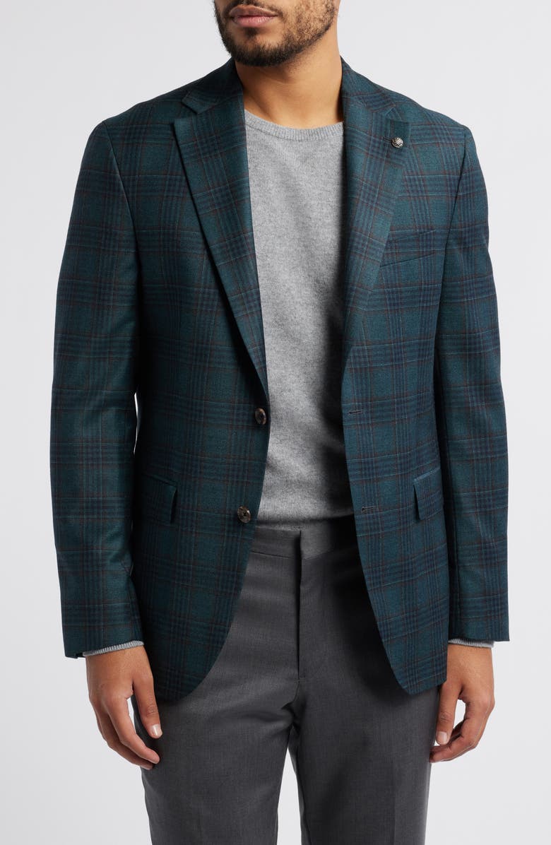 Jack Victor Midland Contemporary Fit Plaid Stretch Wool Sport Coat, Main, color, Olive