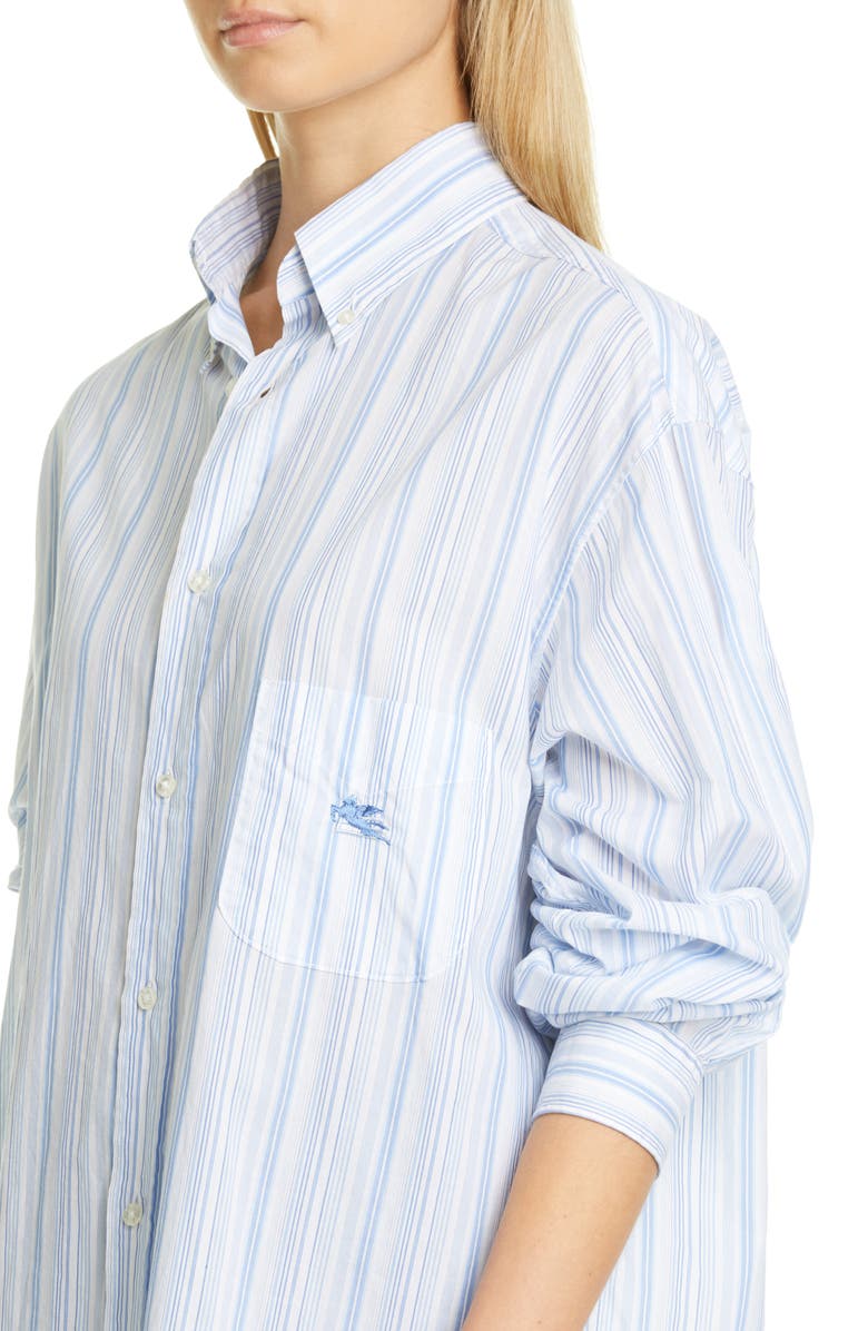 Etro GE01 Embroidered Stripe Cotton Poplin Button-Down Shirt, Alternate, color, 