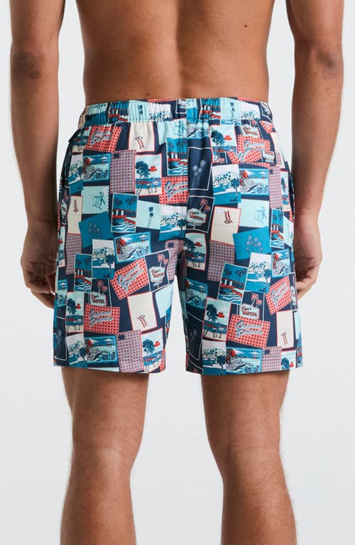 Original Penguin 7 Volley All Over Print Postcard Swim Trunk In Blue
