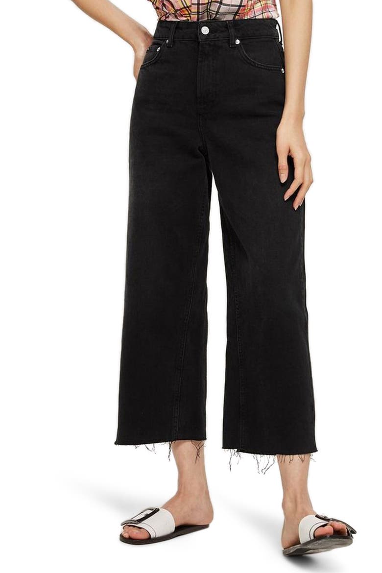 High Waist Wide Leg Crop Jeans, Main, color, WASHED BLACK