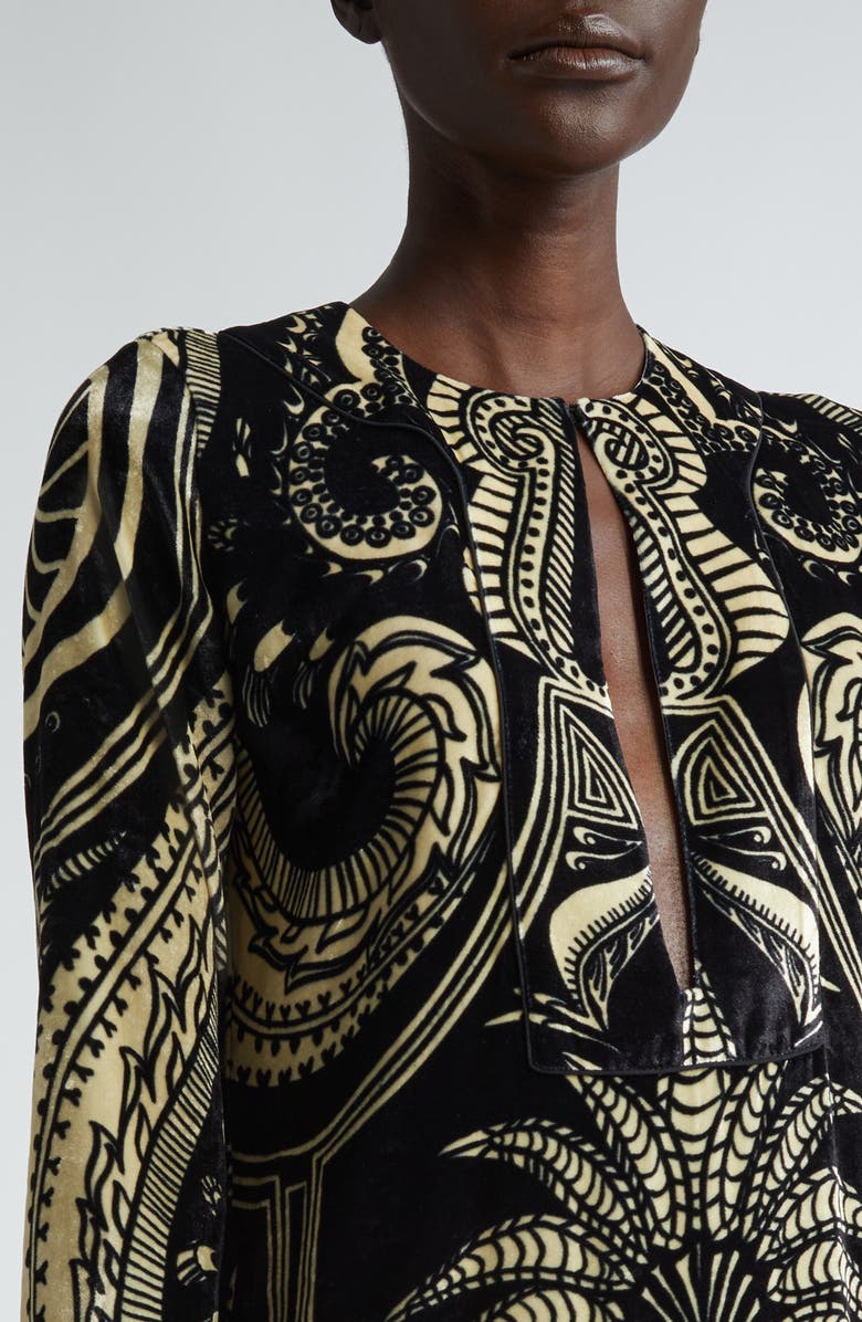 Johanna Ortiz Paisley Jungle Long Sleeve Velvet Tunic Midi Dress, Alternate, color,