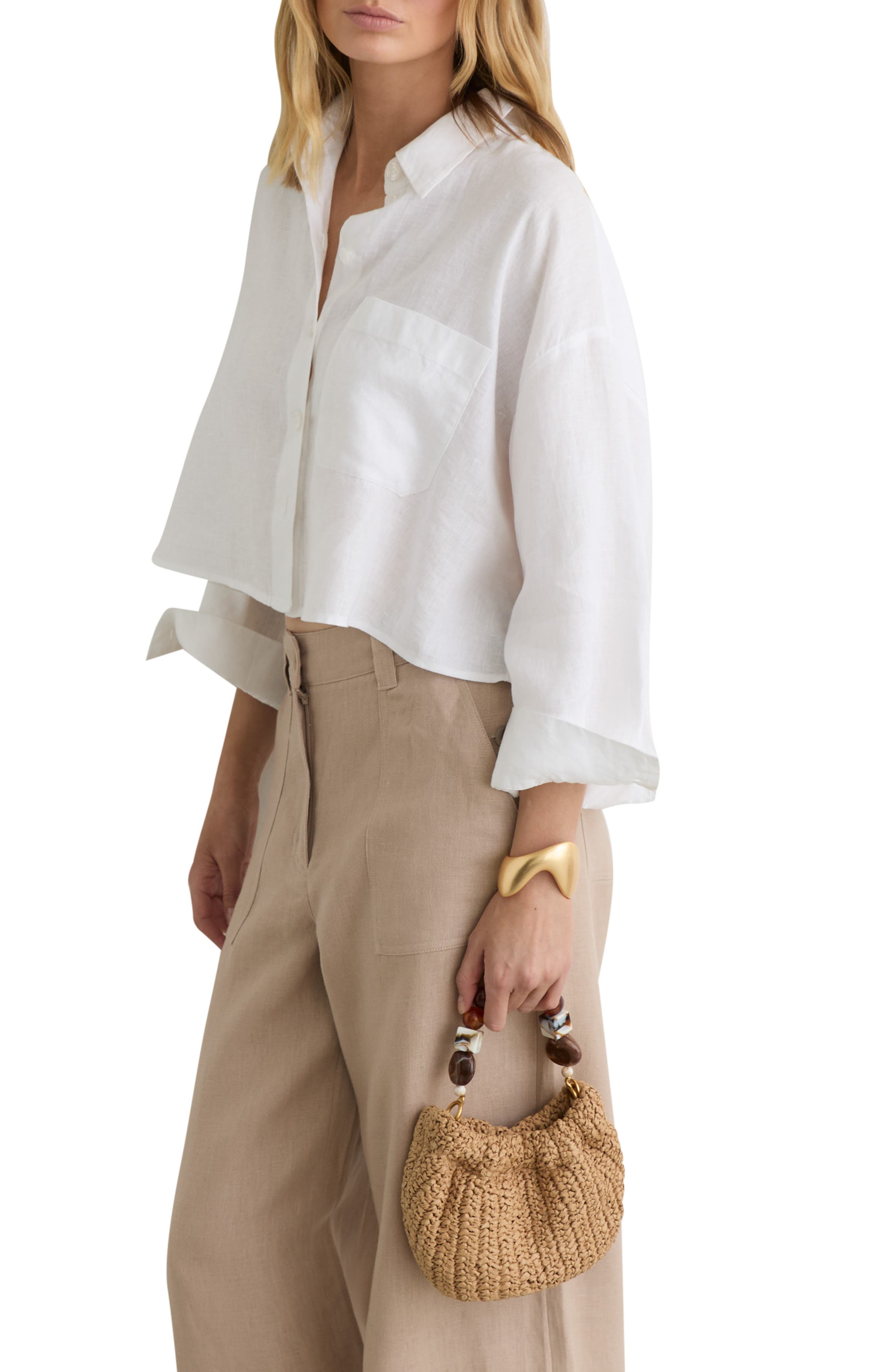 Reiss Erin Woven Straw Top Handle Bag, Alternate, color, Natural