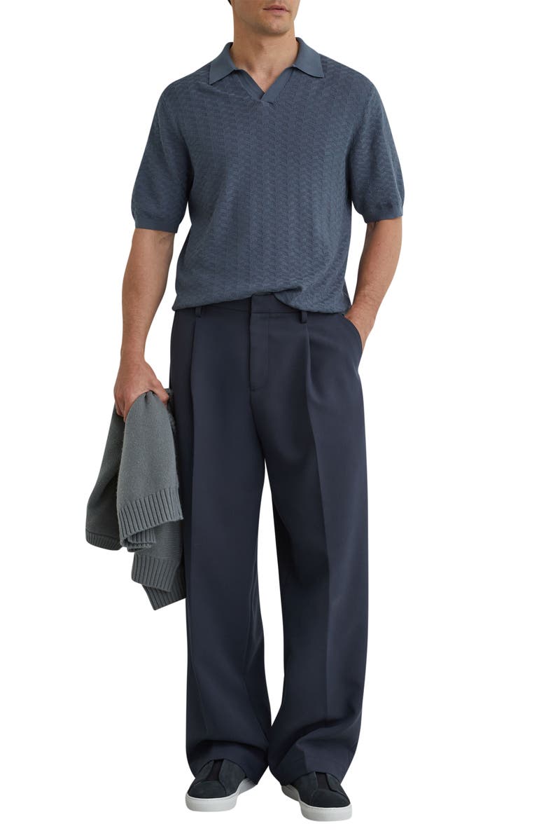 Reiss Sol Geo Open Stitch Knit Polo, Alternate, color, Airforce Blue