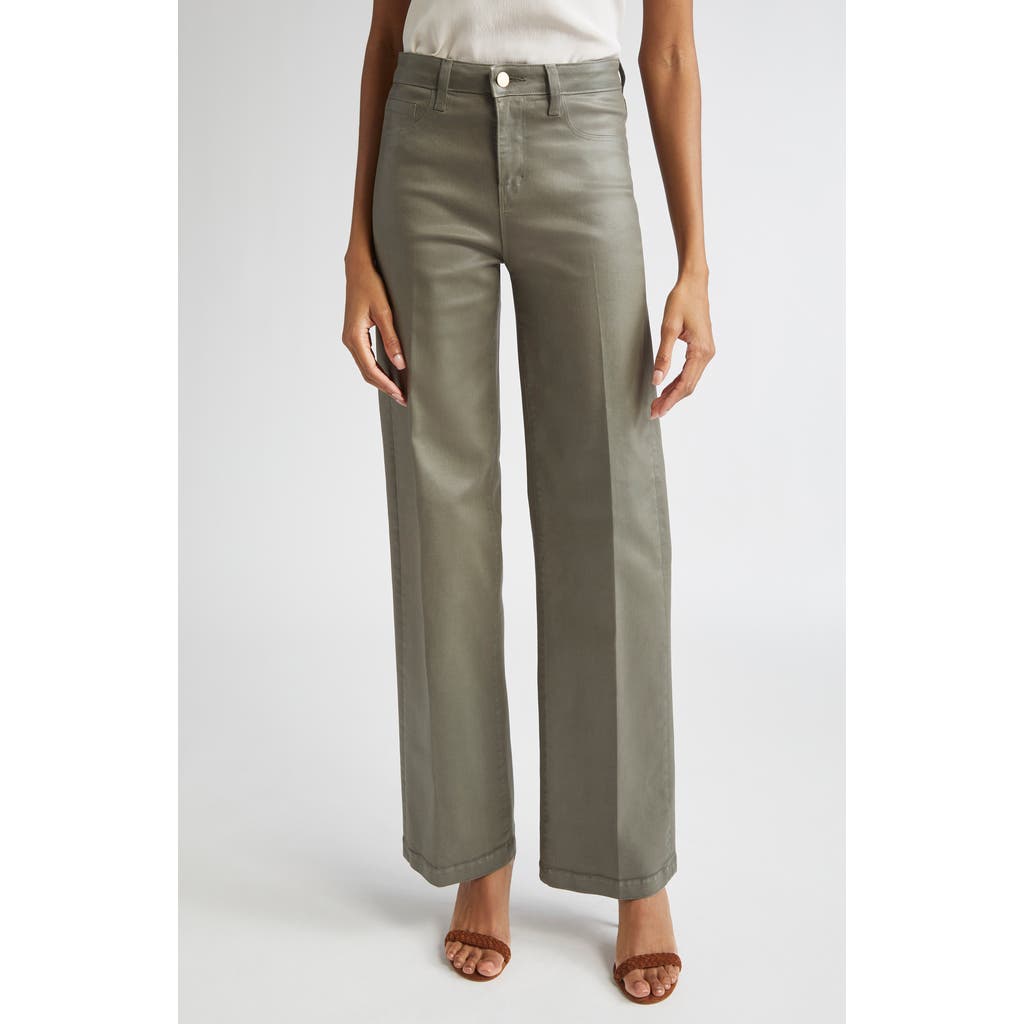 L Agence L'agence Scottie High Waist Coated Wide Leg Jeans In Green