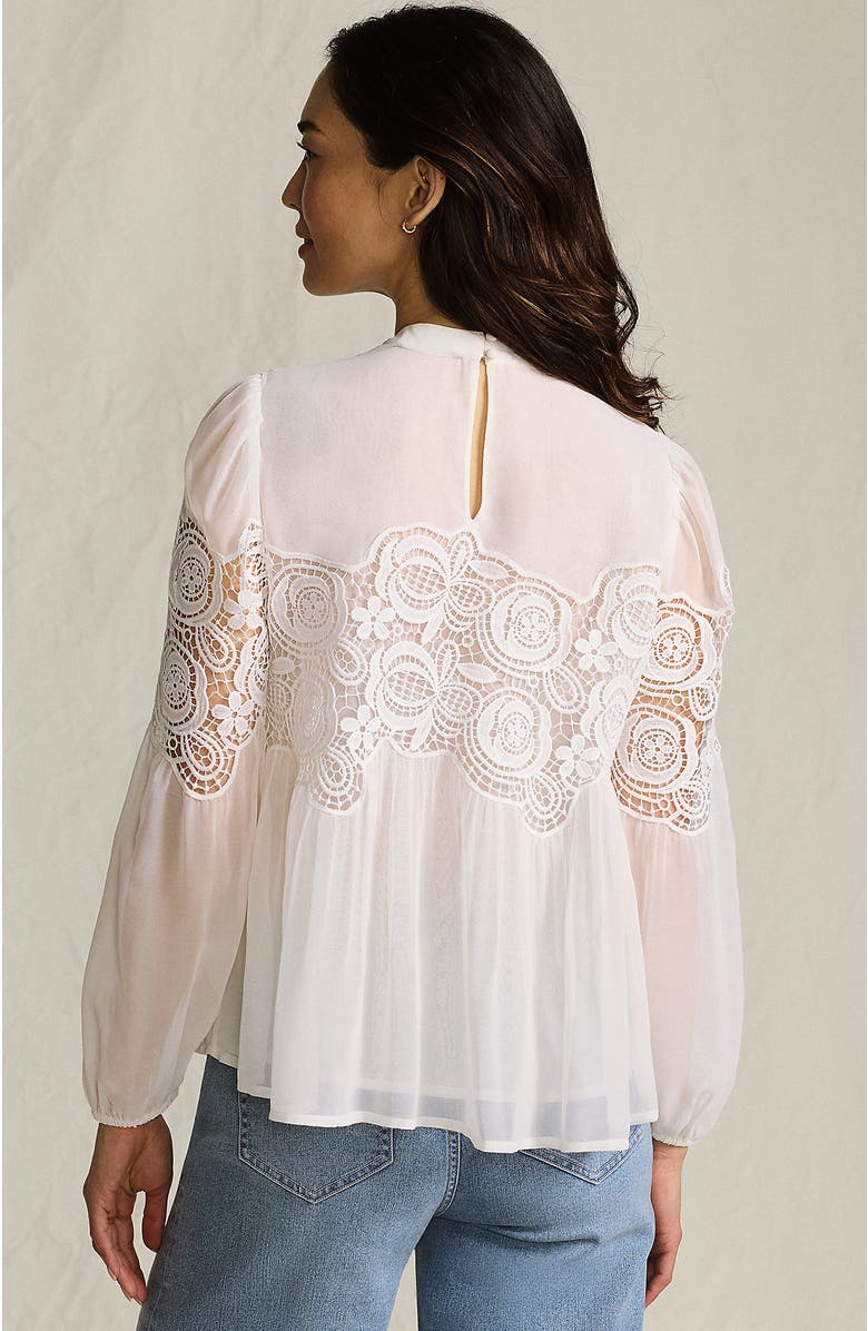Lands' End Chiffon and Lace Blouse, Alternate, color, Ivory