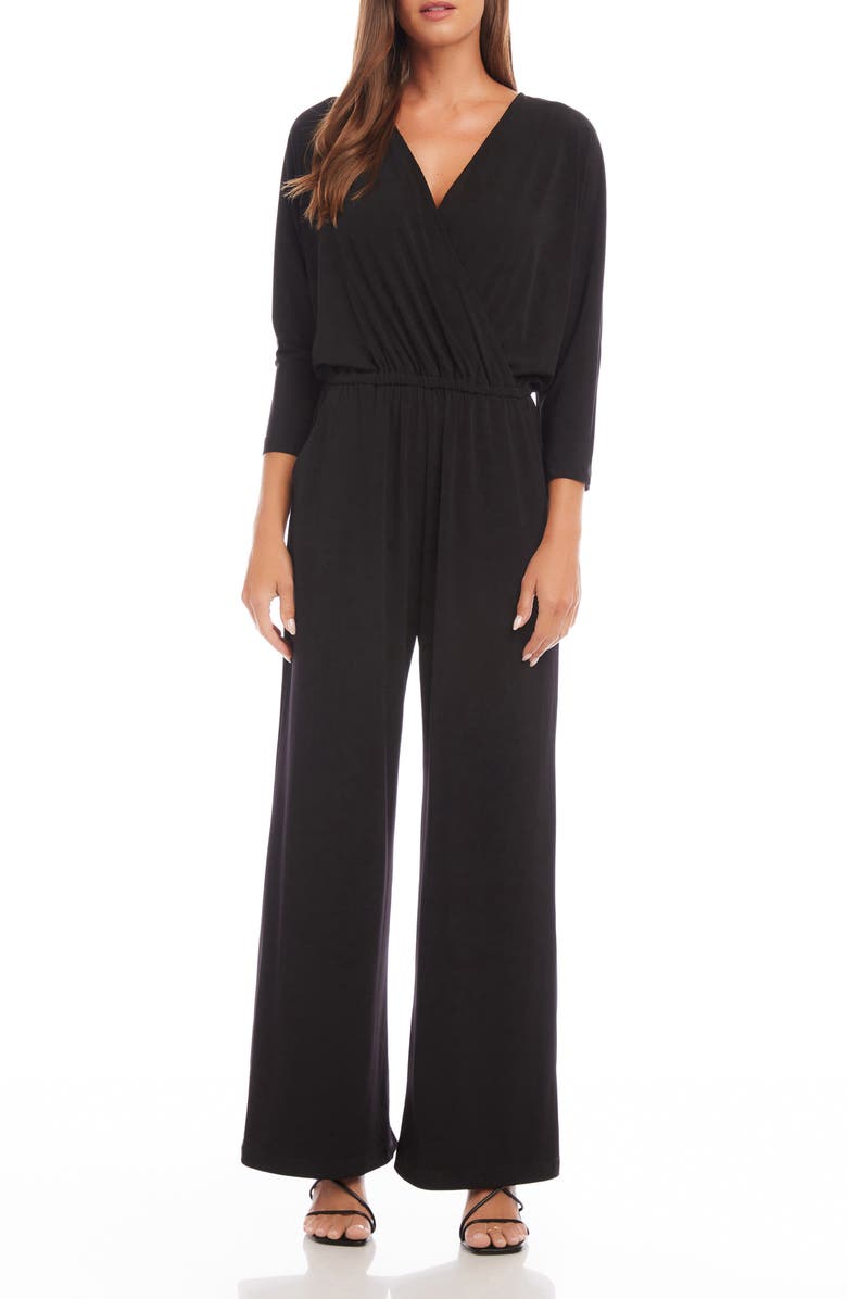 Karen Kane Travel Wide Leg Jersey Jumpsuit, Main, color, Black