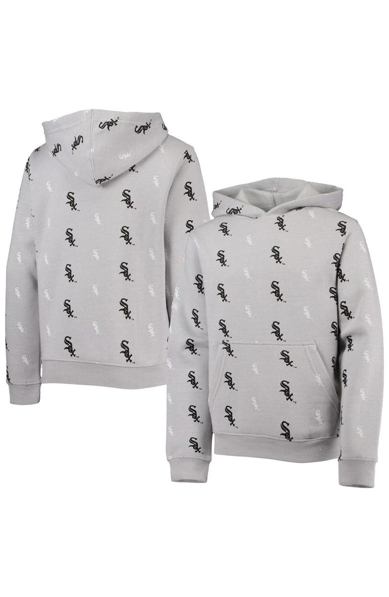 STITCHES Youth Stitches Heathered Gray Chicago White Sox Allover Print Pullover Hoodie, Main, color, Heather Gray