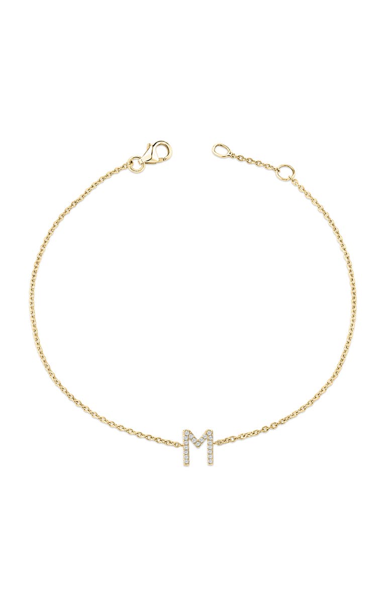 10K Gold Diamond Accent "A-Z" Initial Charm and Link Bracelet, Alternate, color, Yellow | M