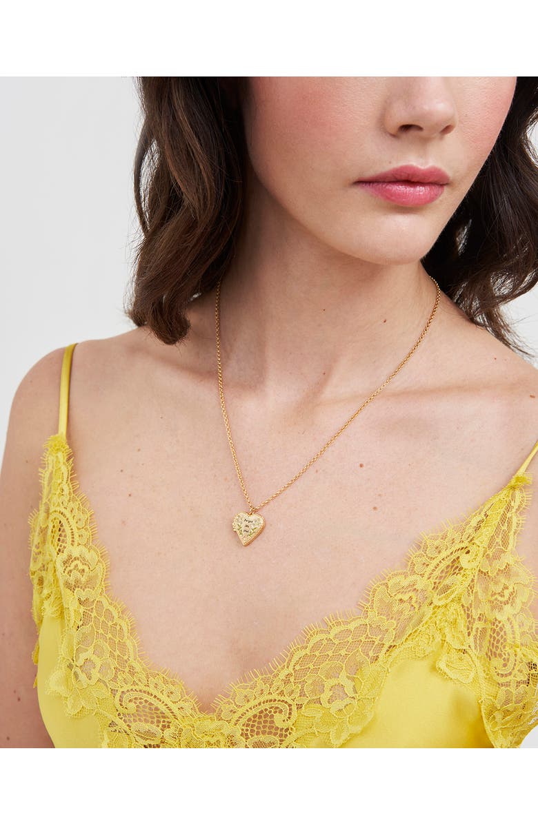 Fable England Forget Me Not Heart Locket Necklace, Alternate, color, Gold