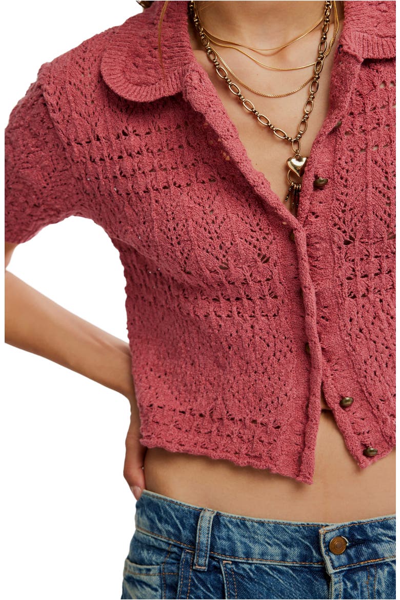 Daylight Collared Short Sleeve Cotton Blend Cardigan, Alternate, color, FADED ROSE