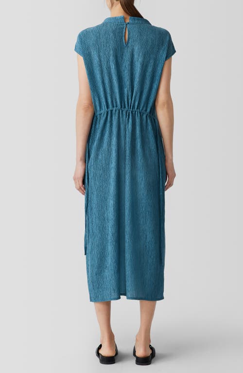 Eileen Fisher Textured Mock Neck Midi Dress In Blue