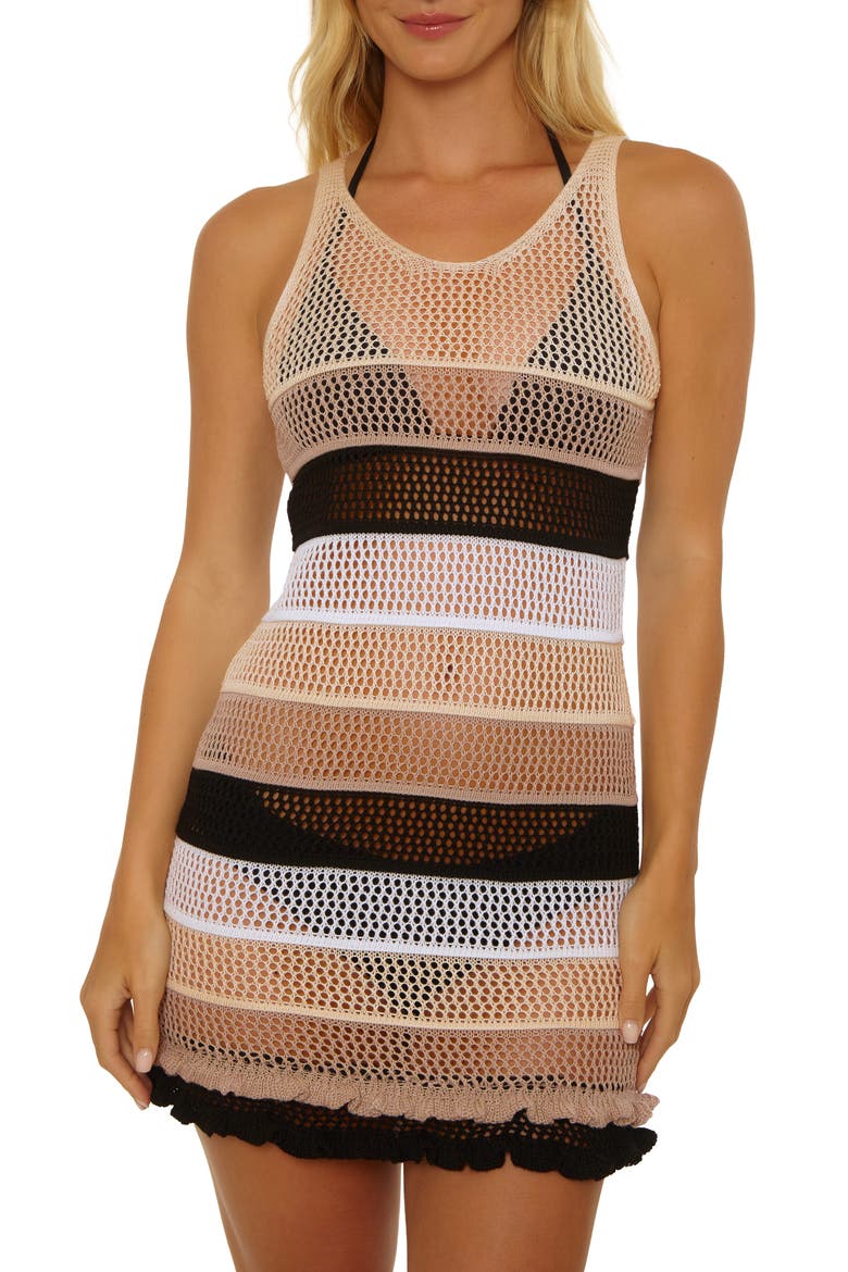 Mariposa Open Knit Cover-Up Dress, Main, color, BEIGE MULTI