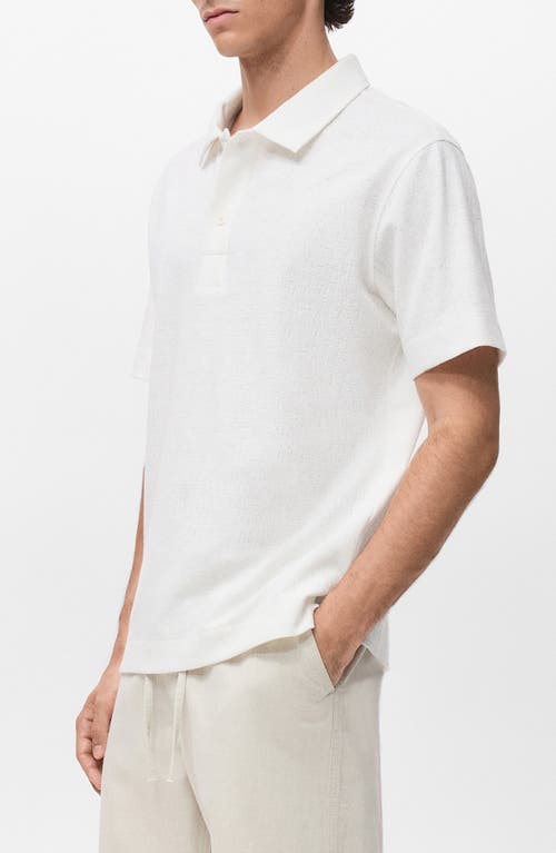 Mango Regular Fit Textured Stretch Cotton Blend Polo In White