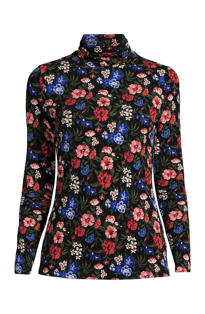 Lands' End Lightweight Jersey Skimming Long Sleeve Turtleneck, Alternate, color, Black Multi Floral