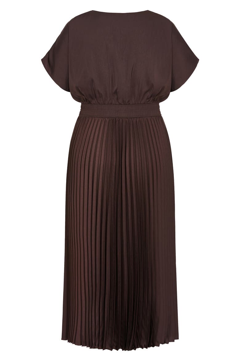 Elia Faux Wrap Pleated Dress, Alternate, color, CHOCOLATE