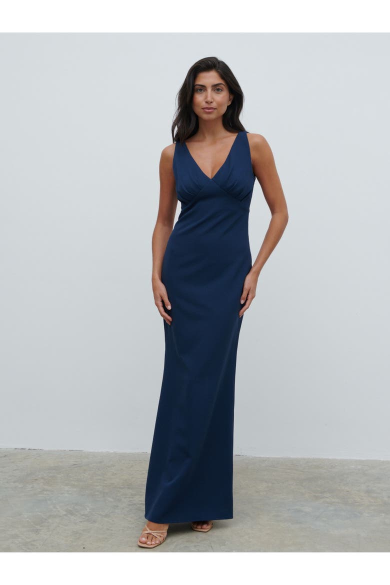 Esmee V-neck Crepe Maxi Bridesmaid Dress, Alternate, color, Navy