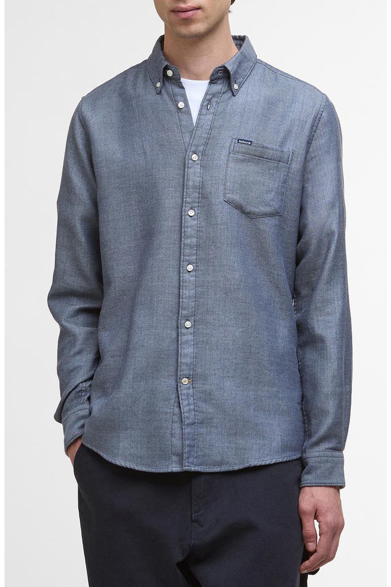 Buckley Tailored Fit Cotton Herringbone Button-Down Shirt, Main, color, DARK NAVY