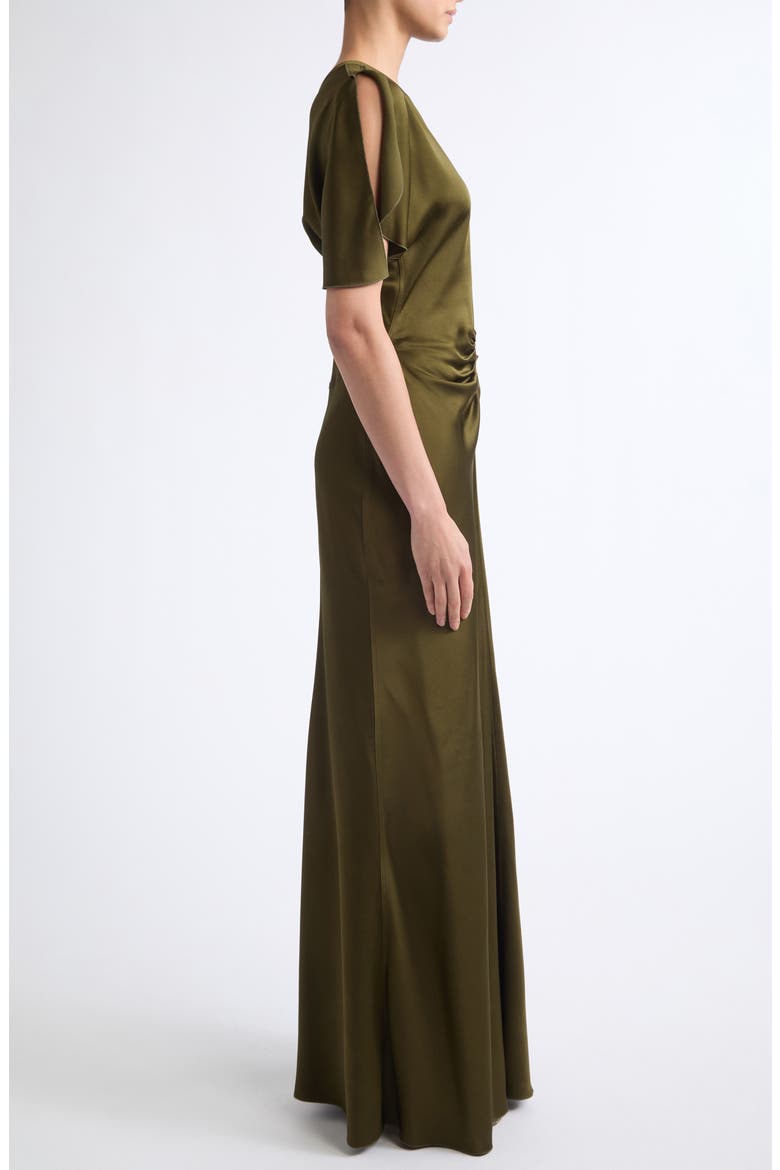 Isabella Short Sleeve Column Gown, Alternate, color, MARSH GREEN