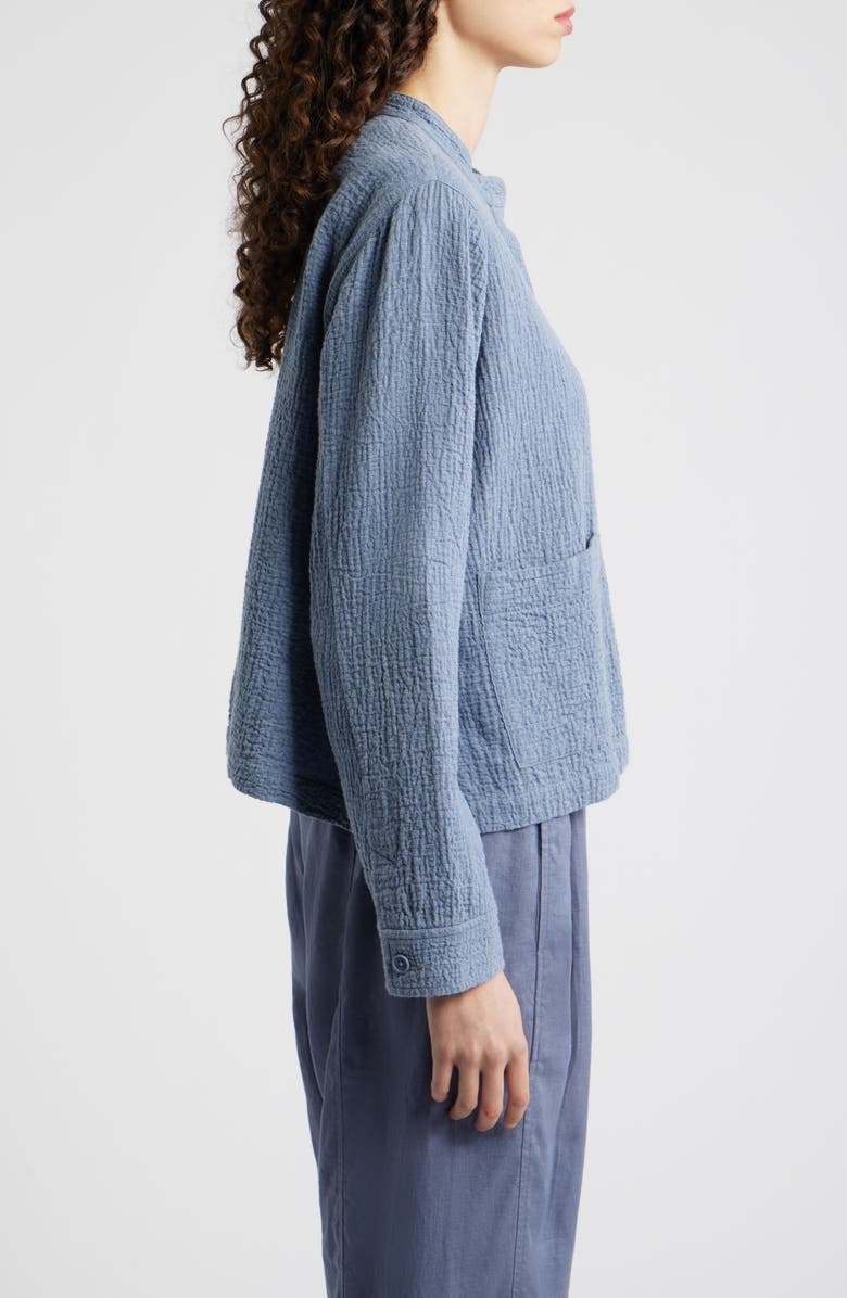 Eileen Fisher Mandarin Textured Stretch Organic Cotton Shirt Jacket, Alternate, color, Haze