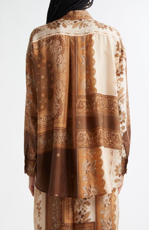 Zimmermann Lucky Brown Shirt With Classic Collar And All-over Floral Print In Silk Woman