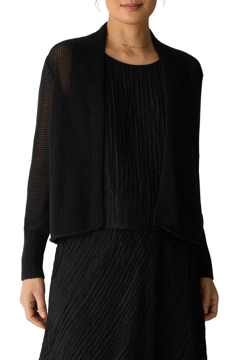 Eileen Fisher Open Front Organic Cotton Cardigan, Main, color, Black