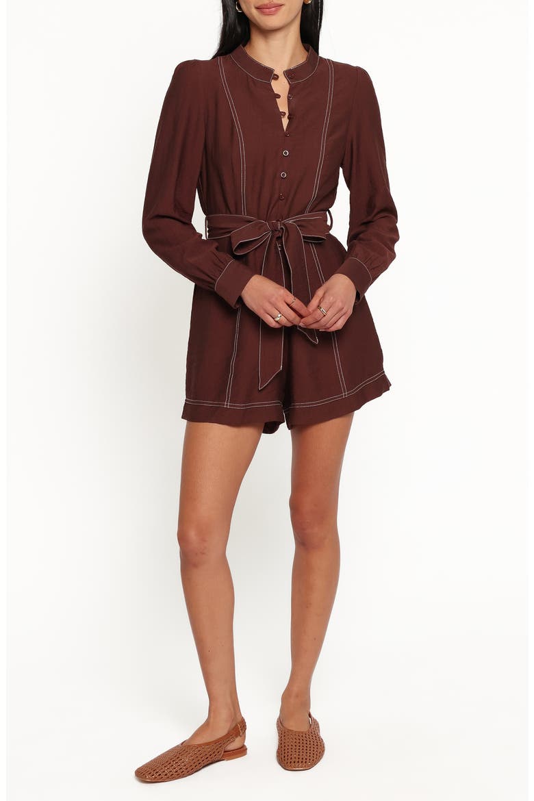 Benni Long Sleeve Romper, Main, color, CHOCOLATE