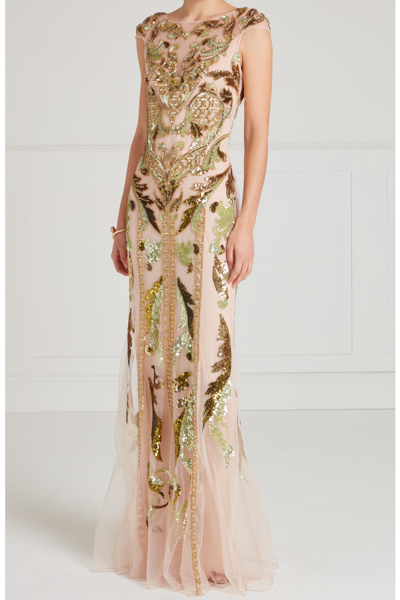 Novella Embellished Gown, Main, color, Gold